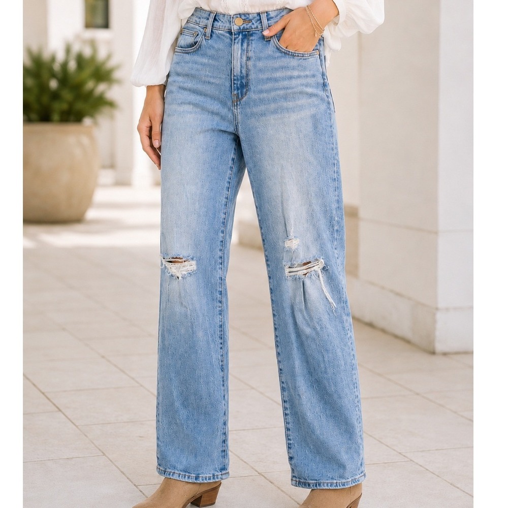 Kut from the Kloth Sienna Wide Leg High Rise Distressed Jeans‎ Light Wash Size 4